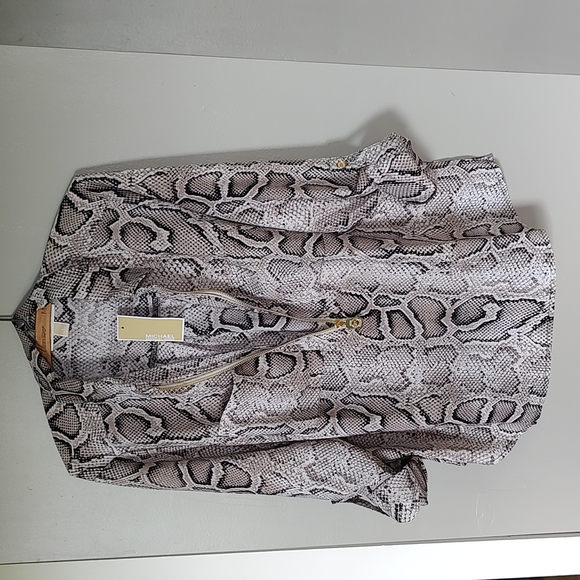 NWT! Michael Kors Logo Snake Print Zippered Blouse Foldover Sleeves - Picture 5 of 8